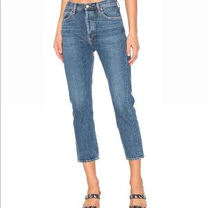 AGOLDE RILEY HIGH WAIST CROP STRAIGHT LEG JEANS - SIZE 28